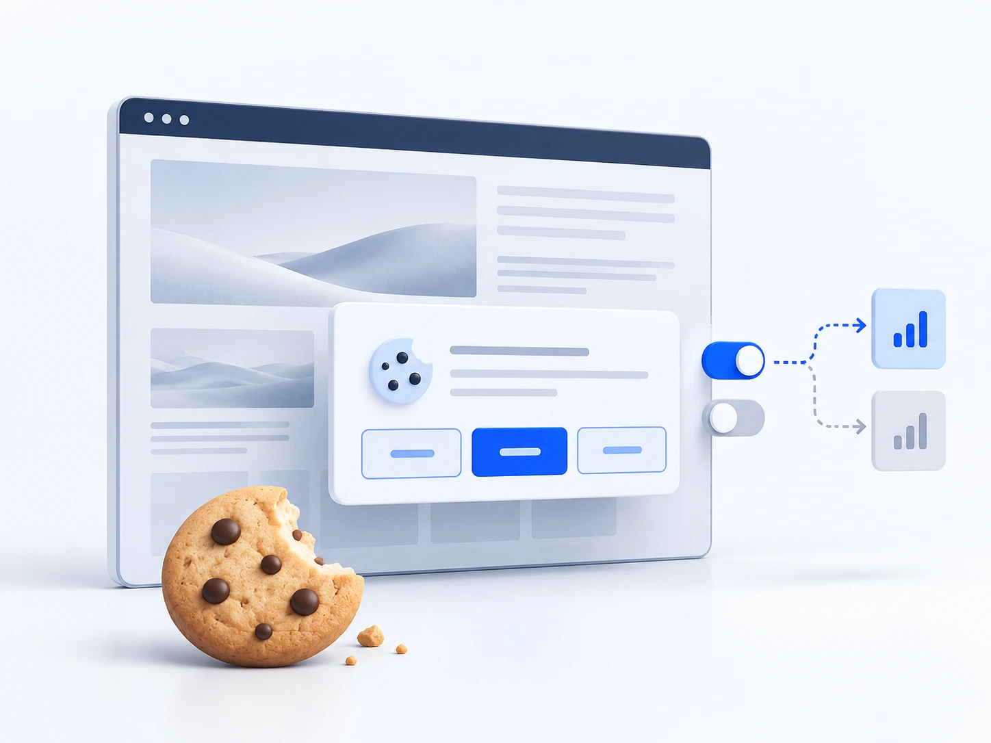 Illustratie van een cookiebanner met duidelijke toestemmingskeuzes en taginstellingen