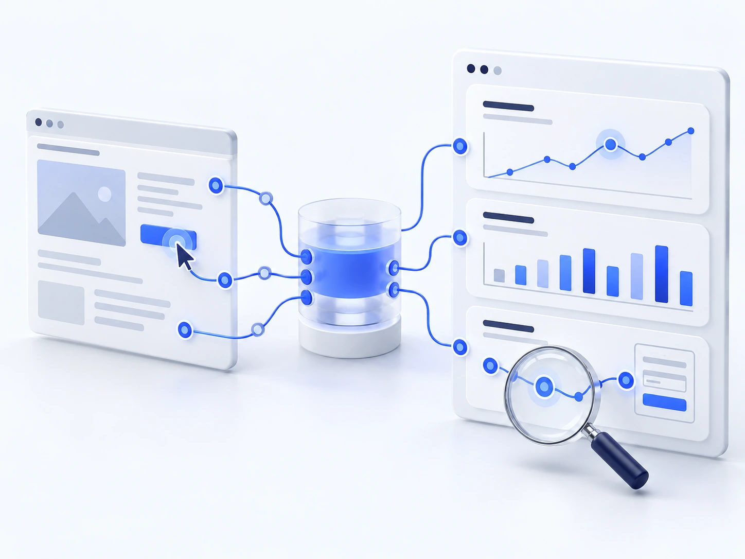 Illustratie van websitegebeurtenissen, conversiemeting en datastromen